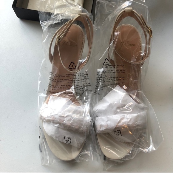 J Crew Italian Leather Crystal Ivory Heel Sandals - Picture 6 of 11